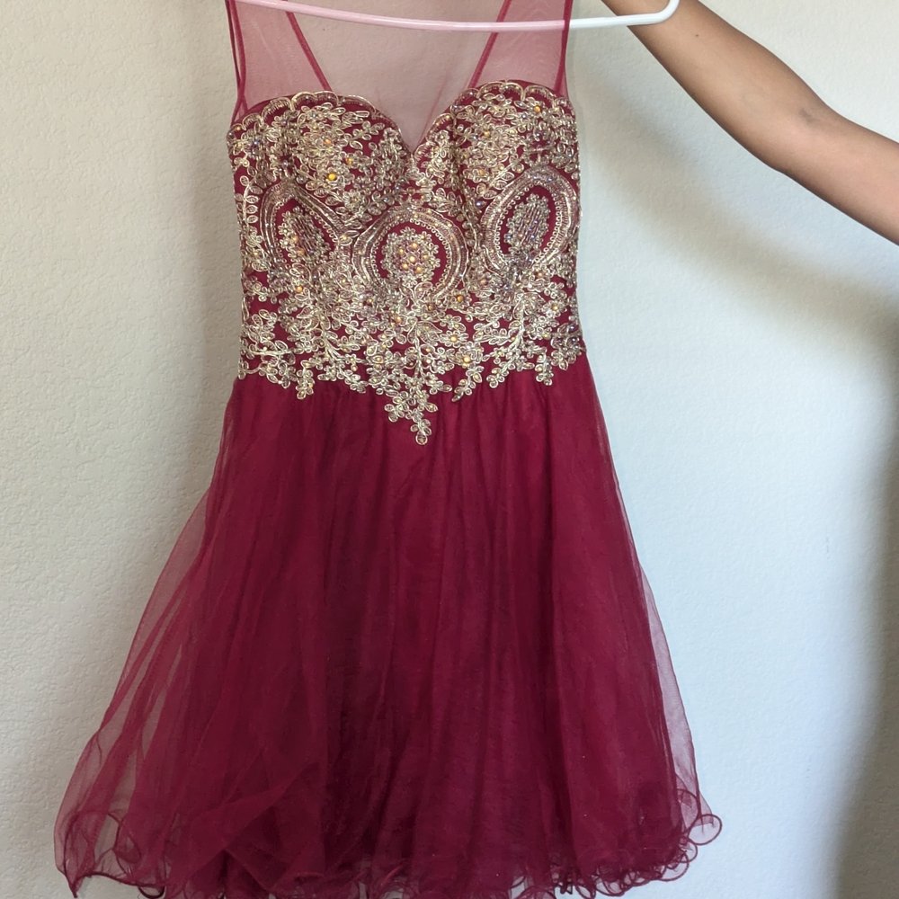 Elegant Red Dress with Gold Embroidery